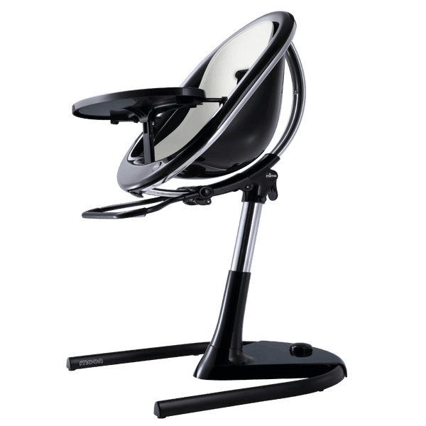 MIMA MOON BLACK HIGH CHAIR WITH WHITE SEAT PAD.