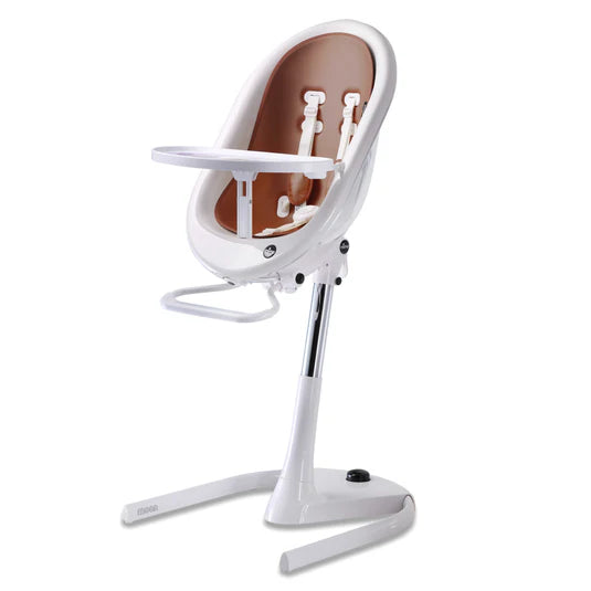 MIMA MOON WHITE HIGH CHAIR WITH CAMEL SEAT PAD.