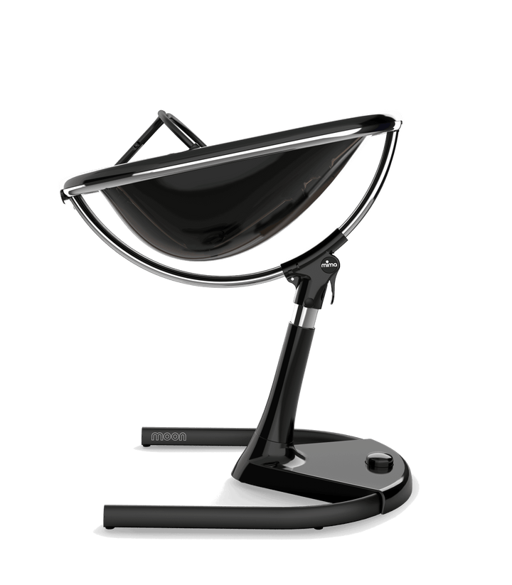 MIMA MOON BLACK HIGH CHAIR WITH WHITE SEAT PAD.