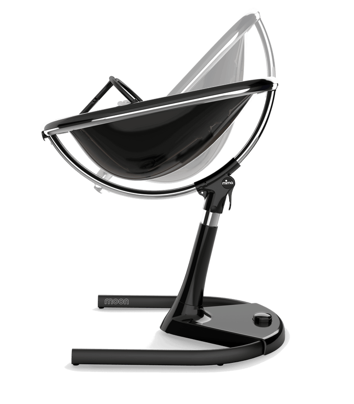 MIMA MOON BLACK HIGH CHAIR WITH WHITE SEAT PAD.
