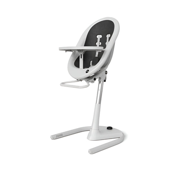MIMA MOON WHITE HIGH CHAIR WITH BLACK SEAT PAD.